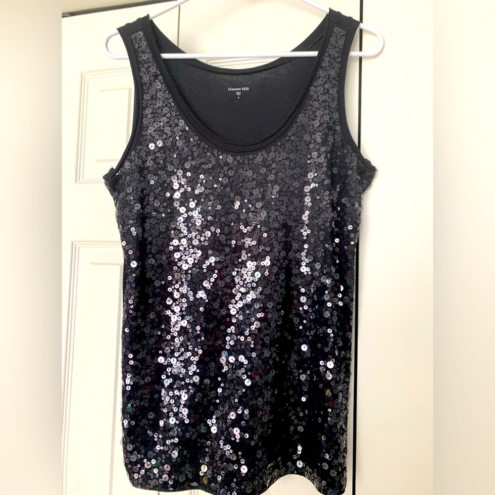 EUC Garnet Hill Black Sequin Tank Top Size Small